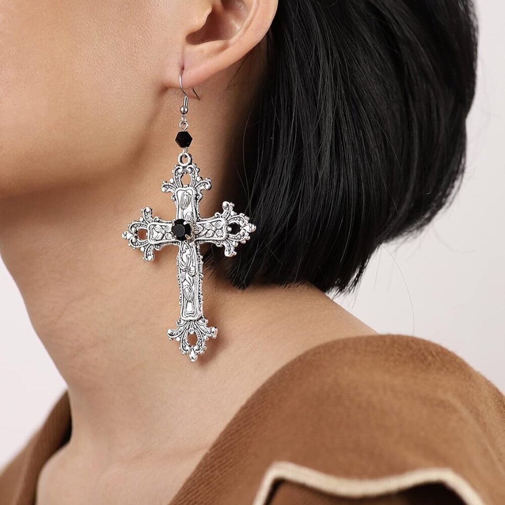 Gothic Cross Earrings Zinc Alloy Dangle Jewelry For Women Halloween Gift View 2